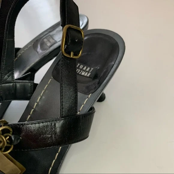 Stuart Weitzman Heeled Toe Ring Sandals with Bronze Metal Fringe, US W6 - Picture 6 of 12